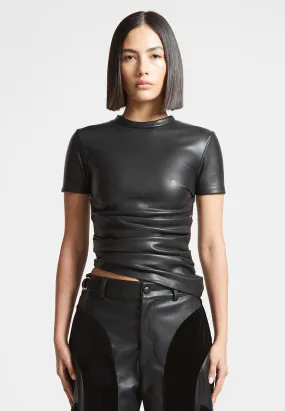 Leather Ruched T-Shirt - Black