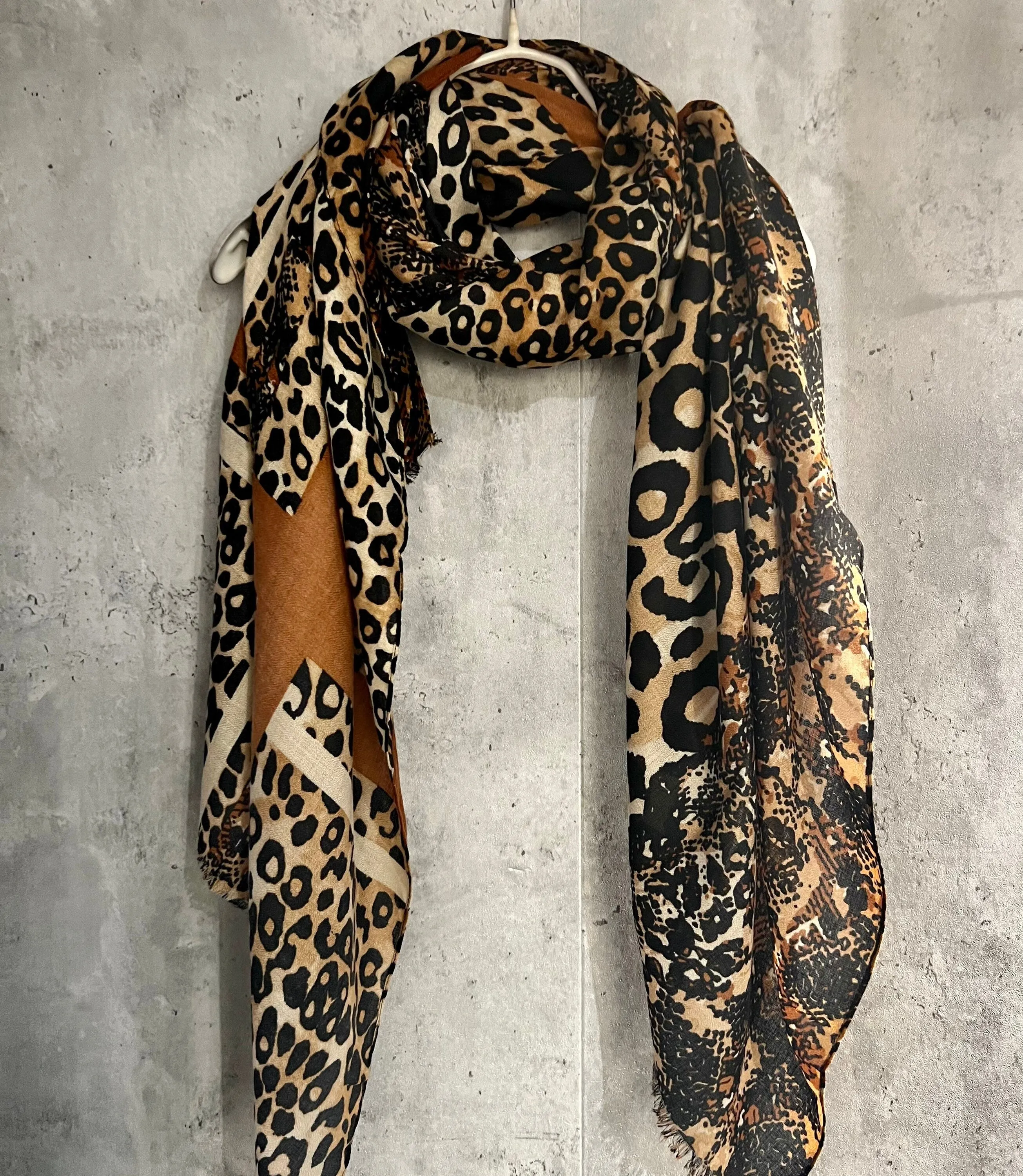 Leopard Pattern With Brown Lines Beige Cotton Scarf/Summer Autumn Winter Women Scarf/Gifts For Her Birthday Christmas/UK Seller