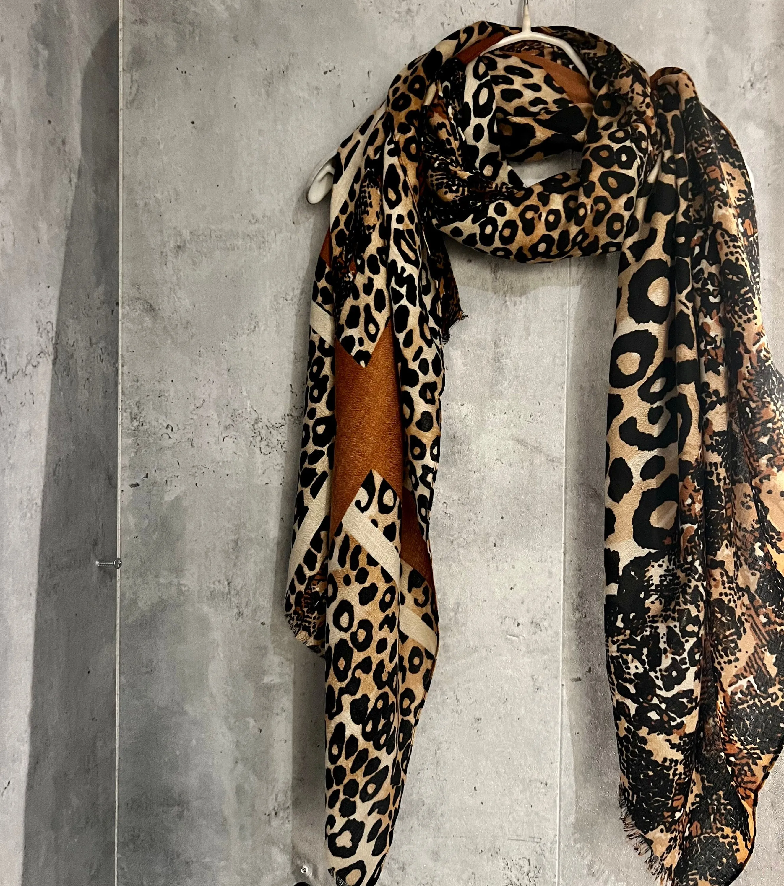 Leopard Pattern With Brown Lines Beige Cotton Scarf/Summer Autumn Winter Women Scarf/Gifts For Her Birthday Christmas/UK Seller