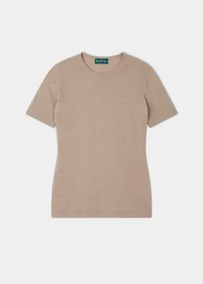 Lisa Ladies Cashmere Short Sleeve Crew Neck In Linen