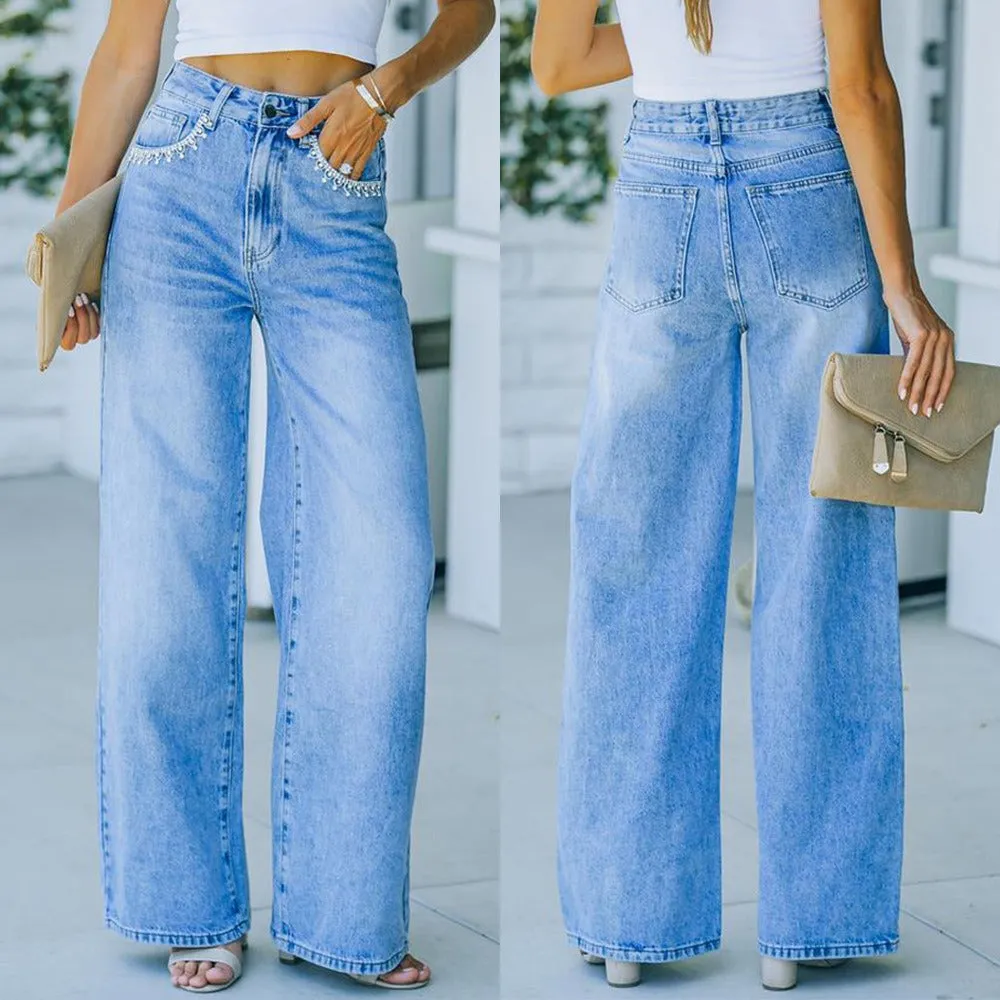 Loose Washed High Waist Wide Leg Denim Jeans