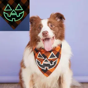 Luminous Pumpkin Skull Triangle Bandana for Pets | Festive & Glowing Dog Bib