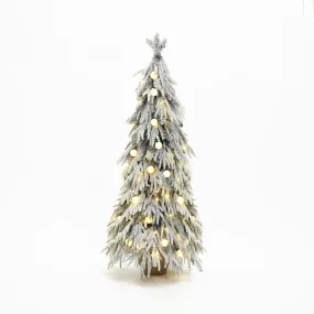 LuxenHome 4.5Ft Pre-Lit Snow Flocked Slender Fir Artificial Christmas Tree