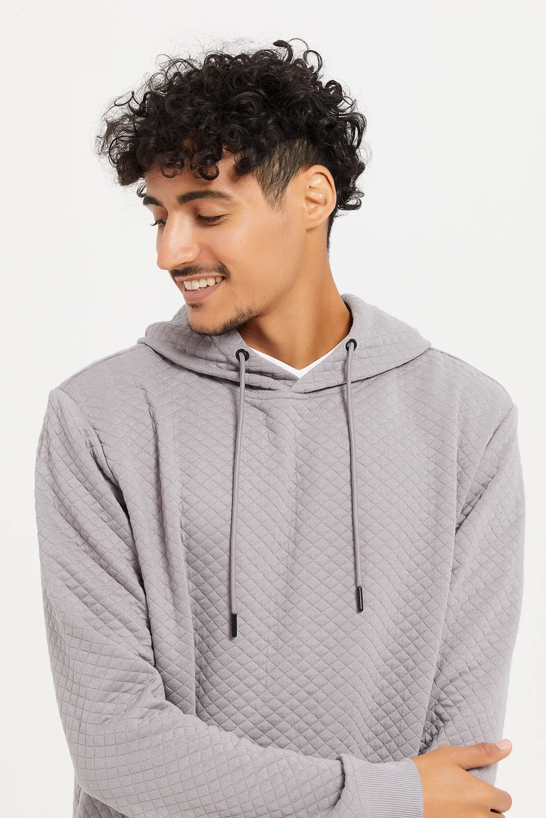 Men Grey Diamond Jacquard Hoodie