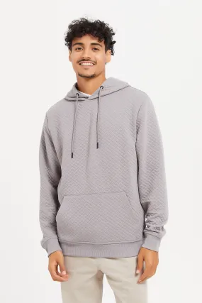 Men Grey Diamond Jacquard Hoodie