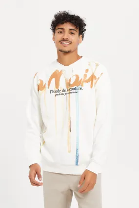 Men White Paint Effect Sweatshirt