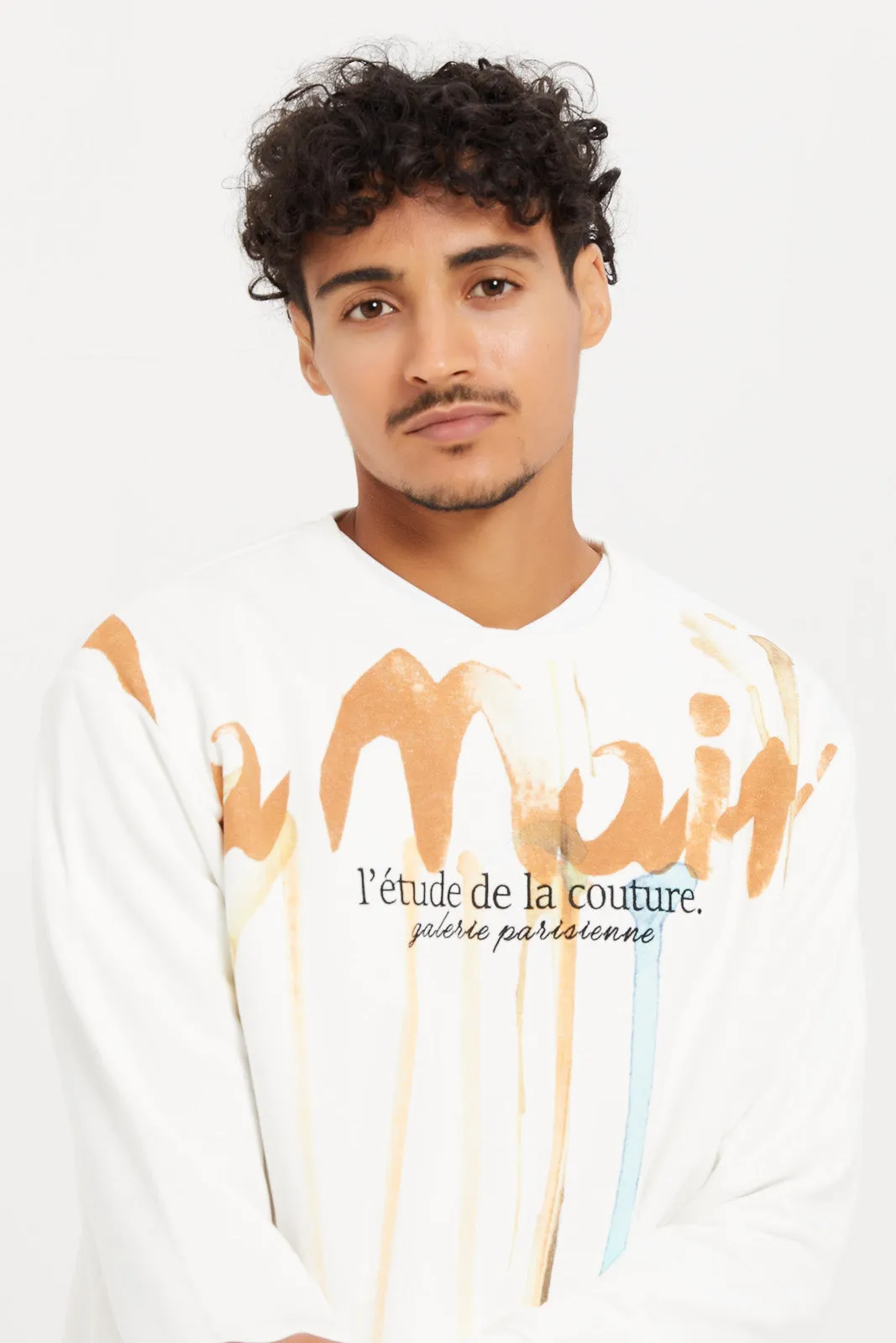 Men White Paint Effect Sweatshirt