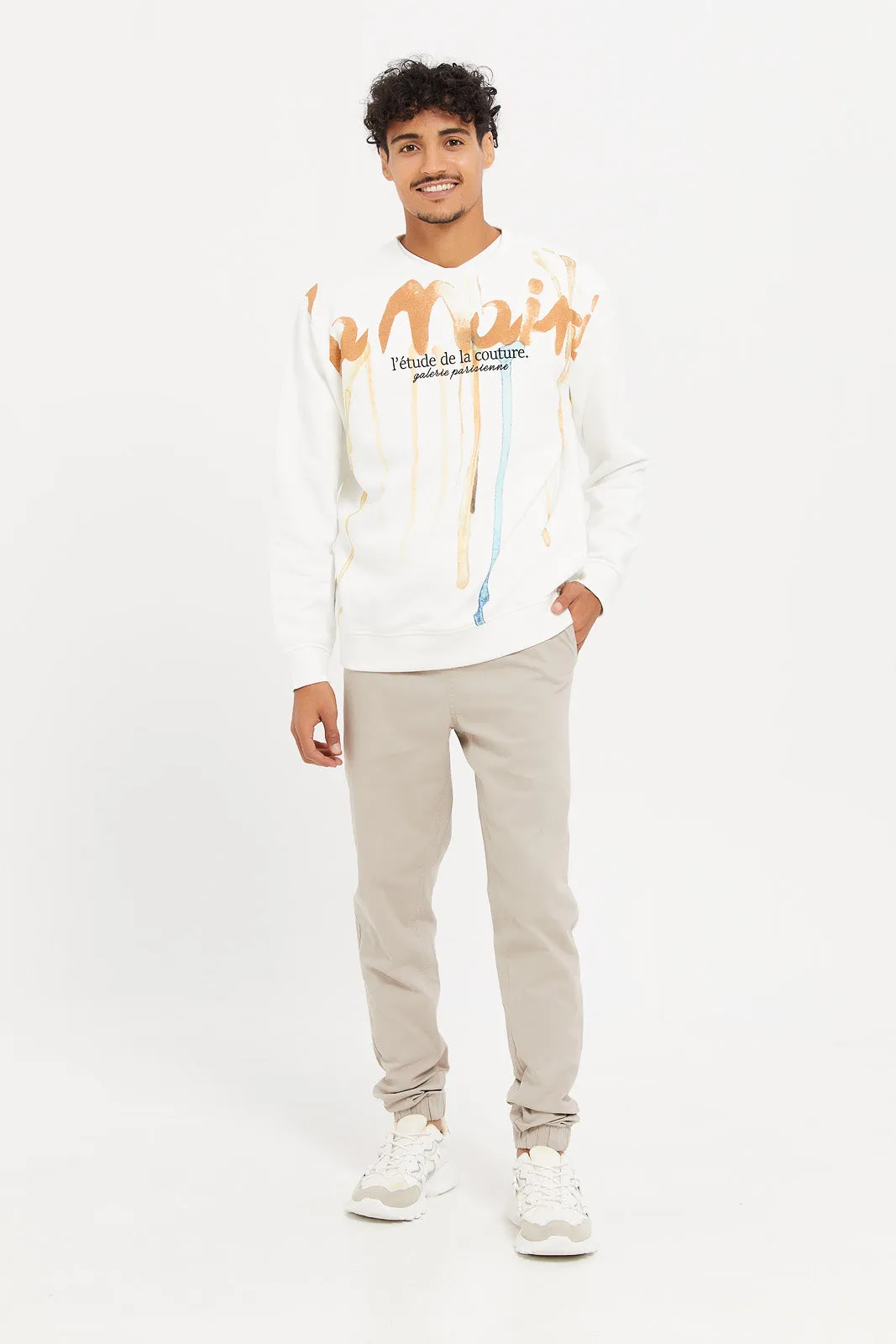 Men White Paint Effect Sweatshirt