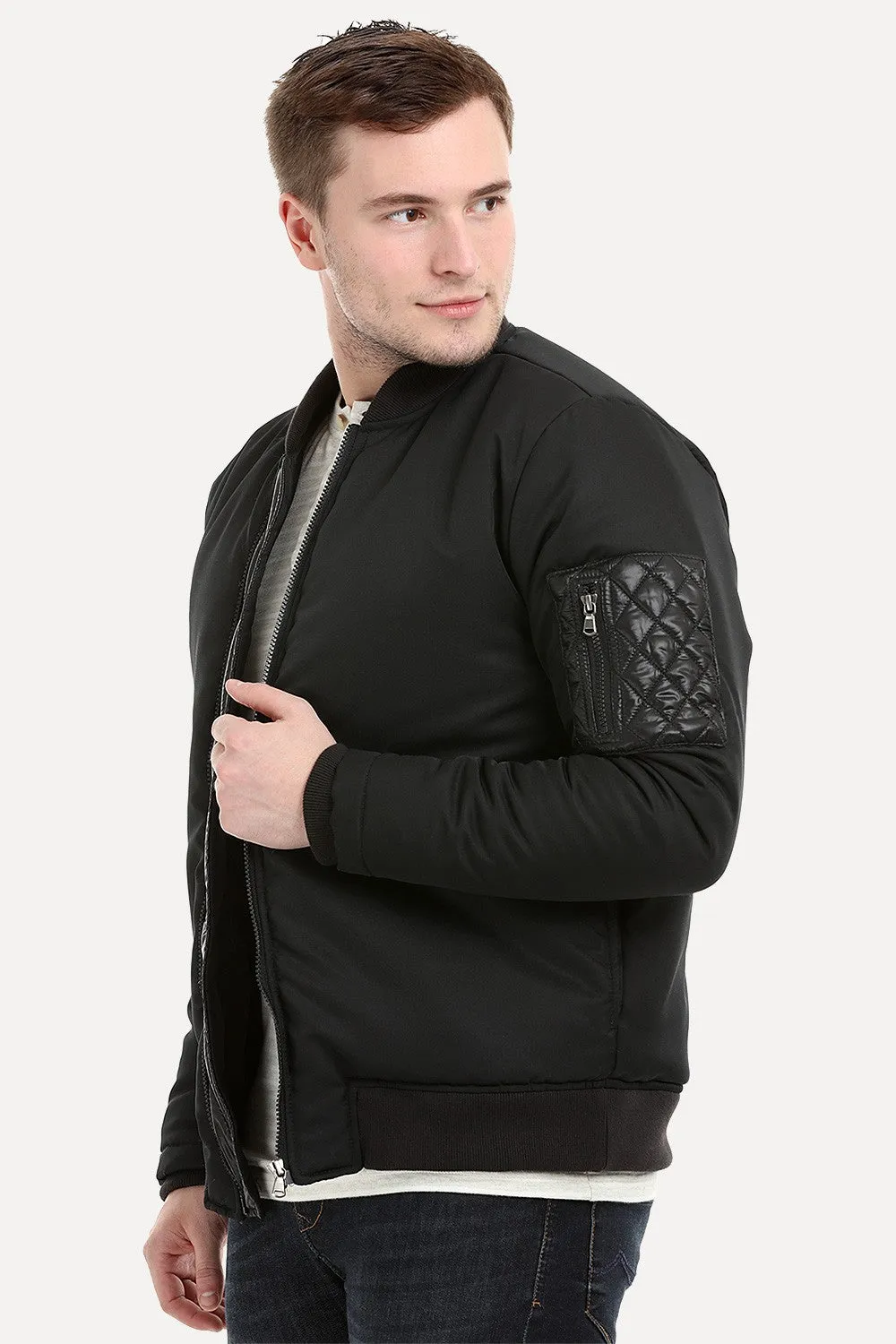 Mens Black Padded Winter Bomber Jacket