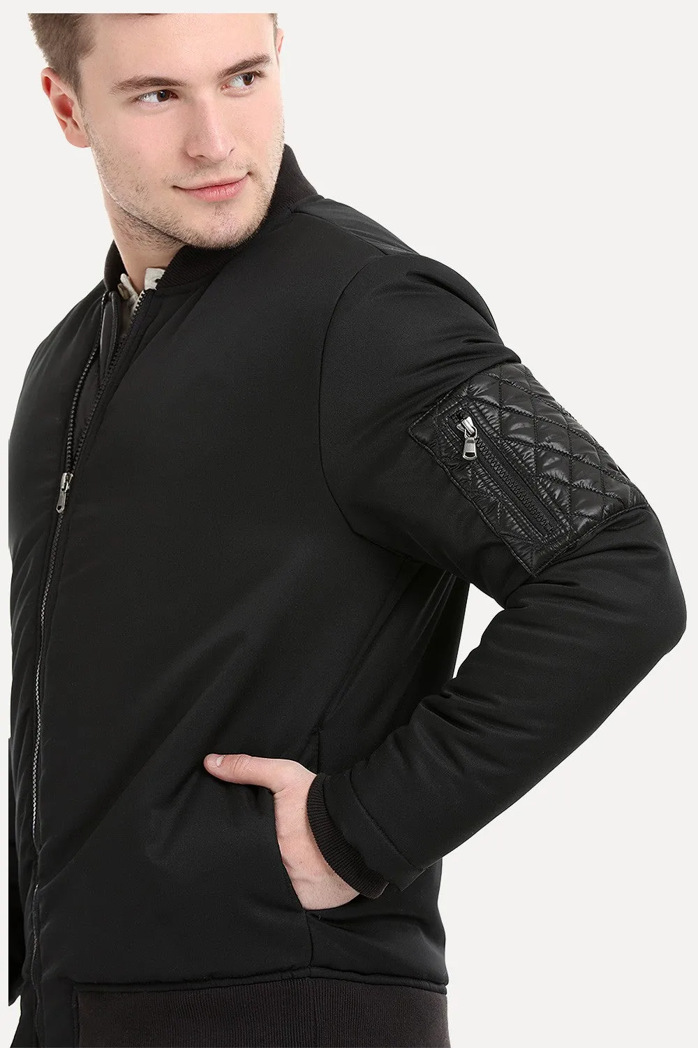 Mens Black Padded Winter Bomber Jacket