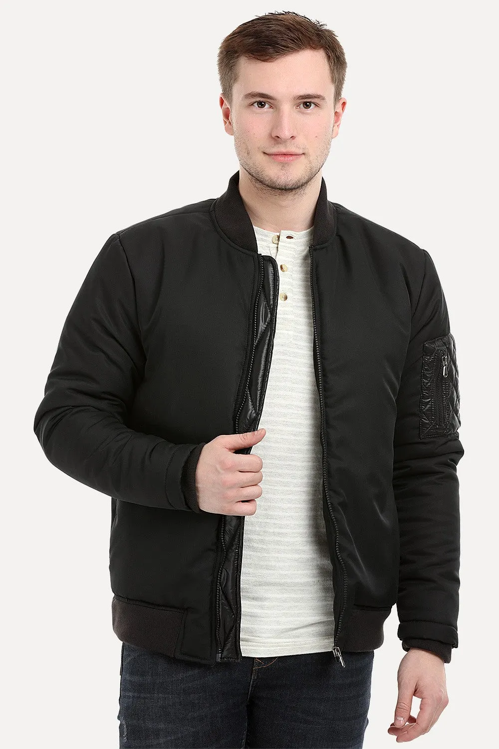 Mens Black Padded Winter Bomber Jacket