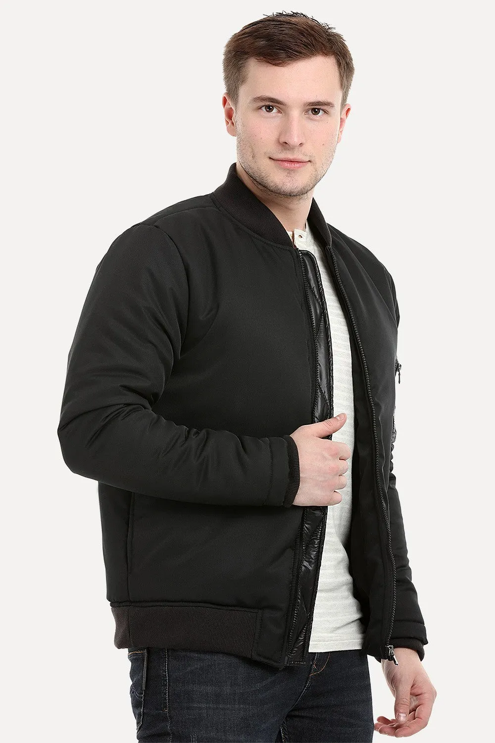 Mens Black Padded Winter Bomber Jacket