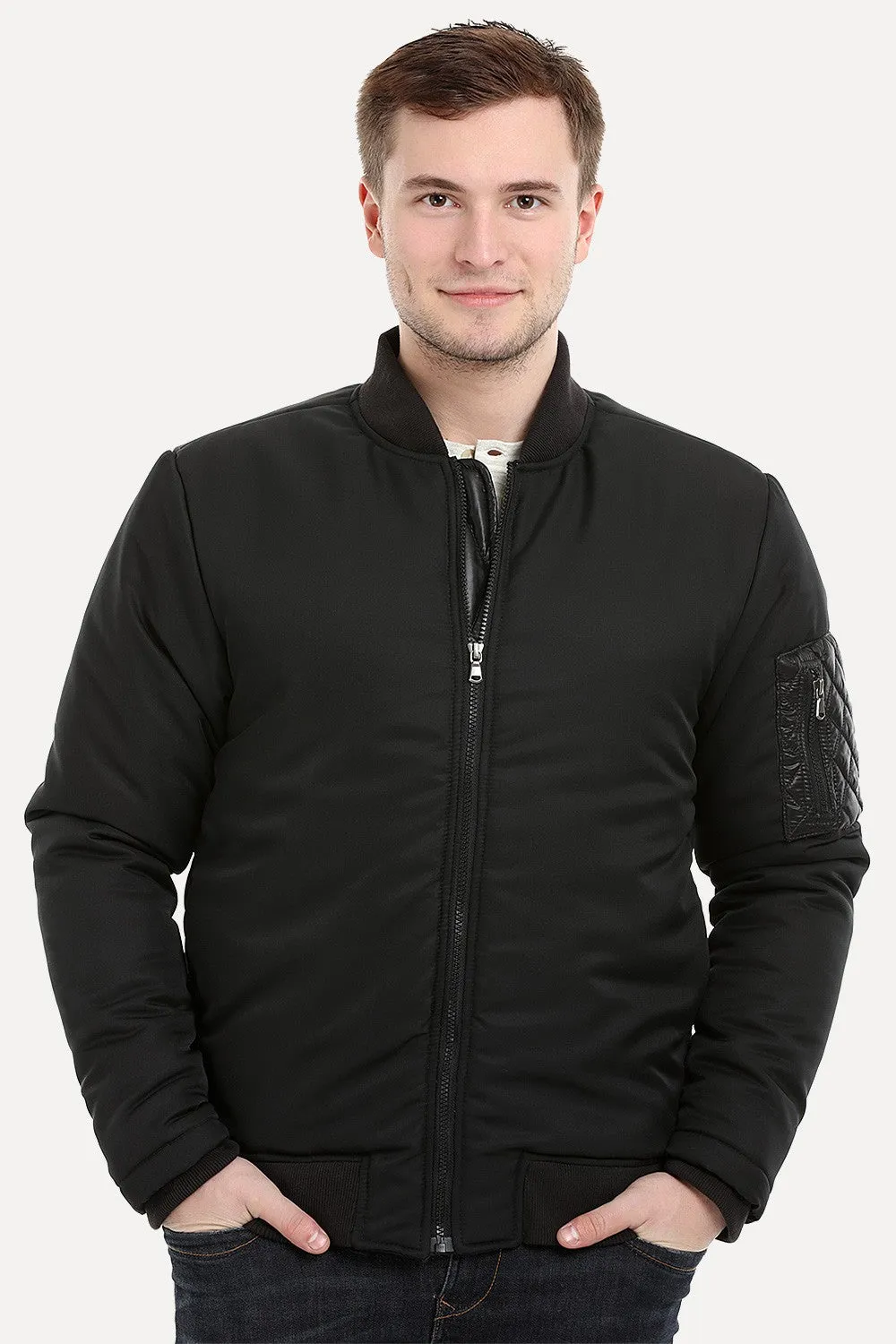 Mens Black Padded Winter Bomber Jacket