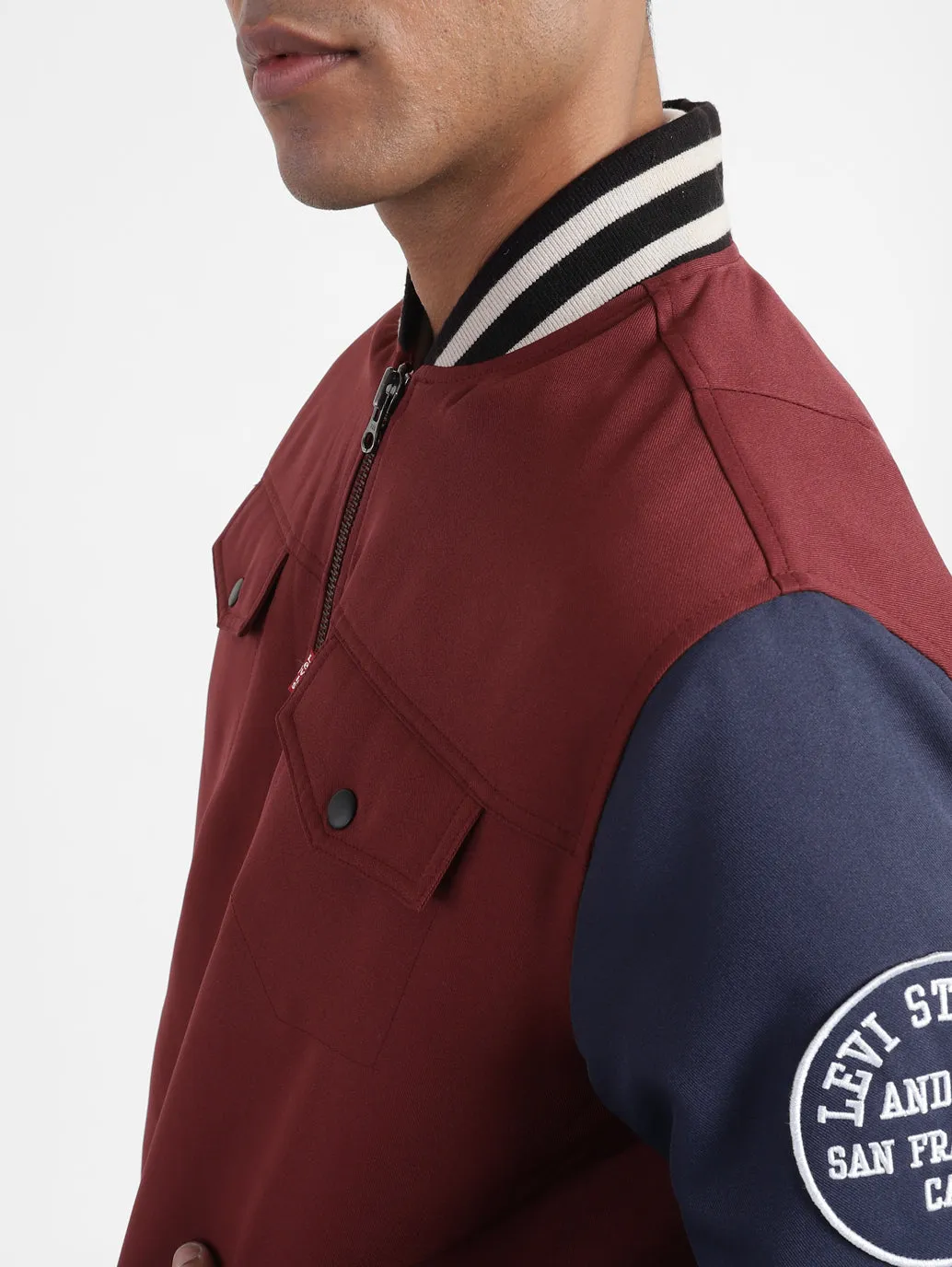 Men's Colorblock Collar Neck Bomber Jacket