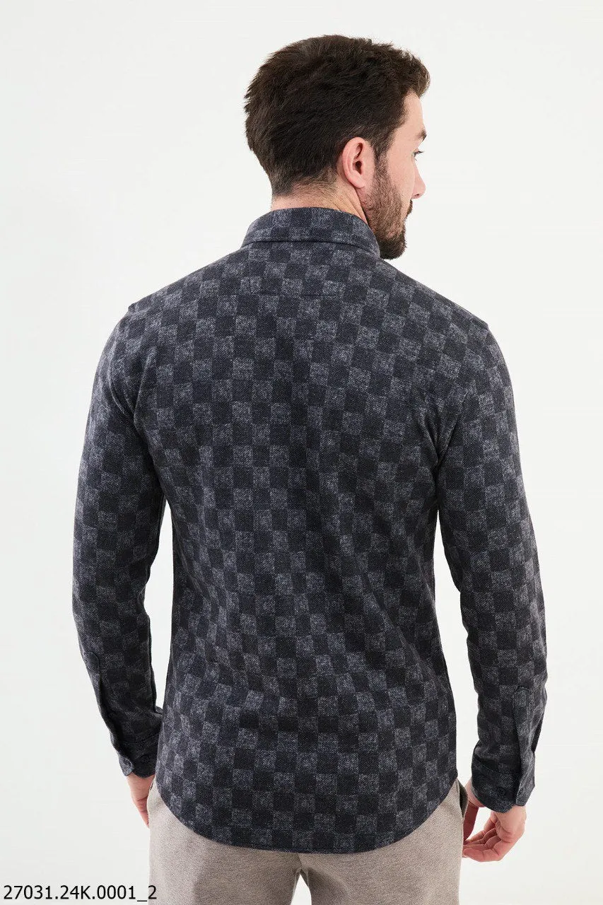 Men's Dark Gray Checkerboard Casual Shirt