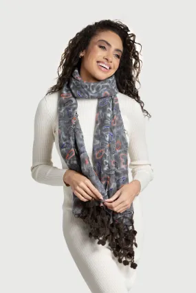 Mixed Print Knitted Fringe Scarf