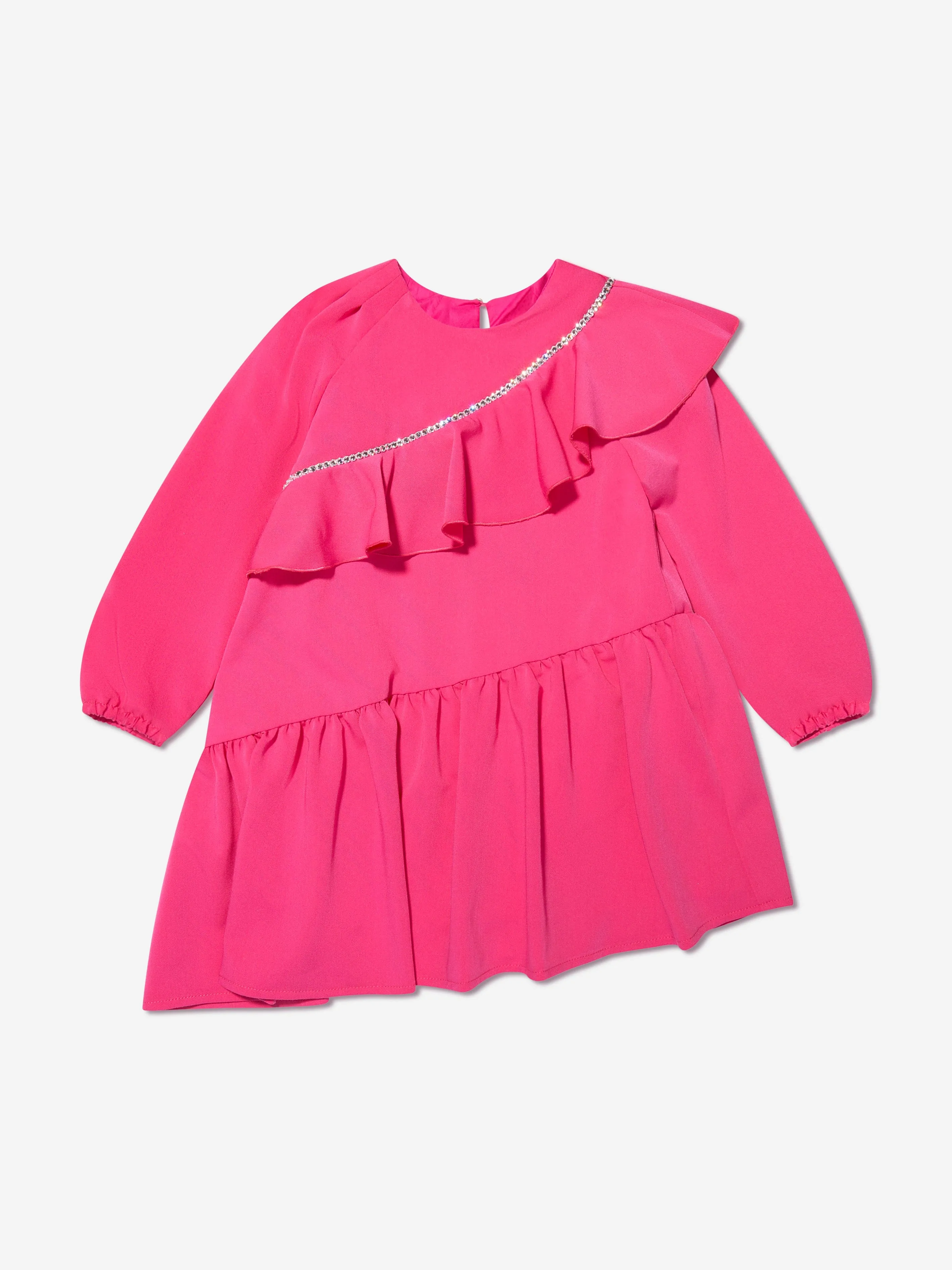 Monnalisa Girls Embellished Ruffle Dress in Pink