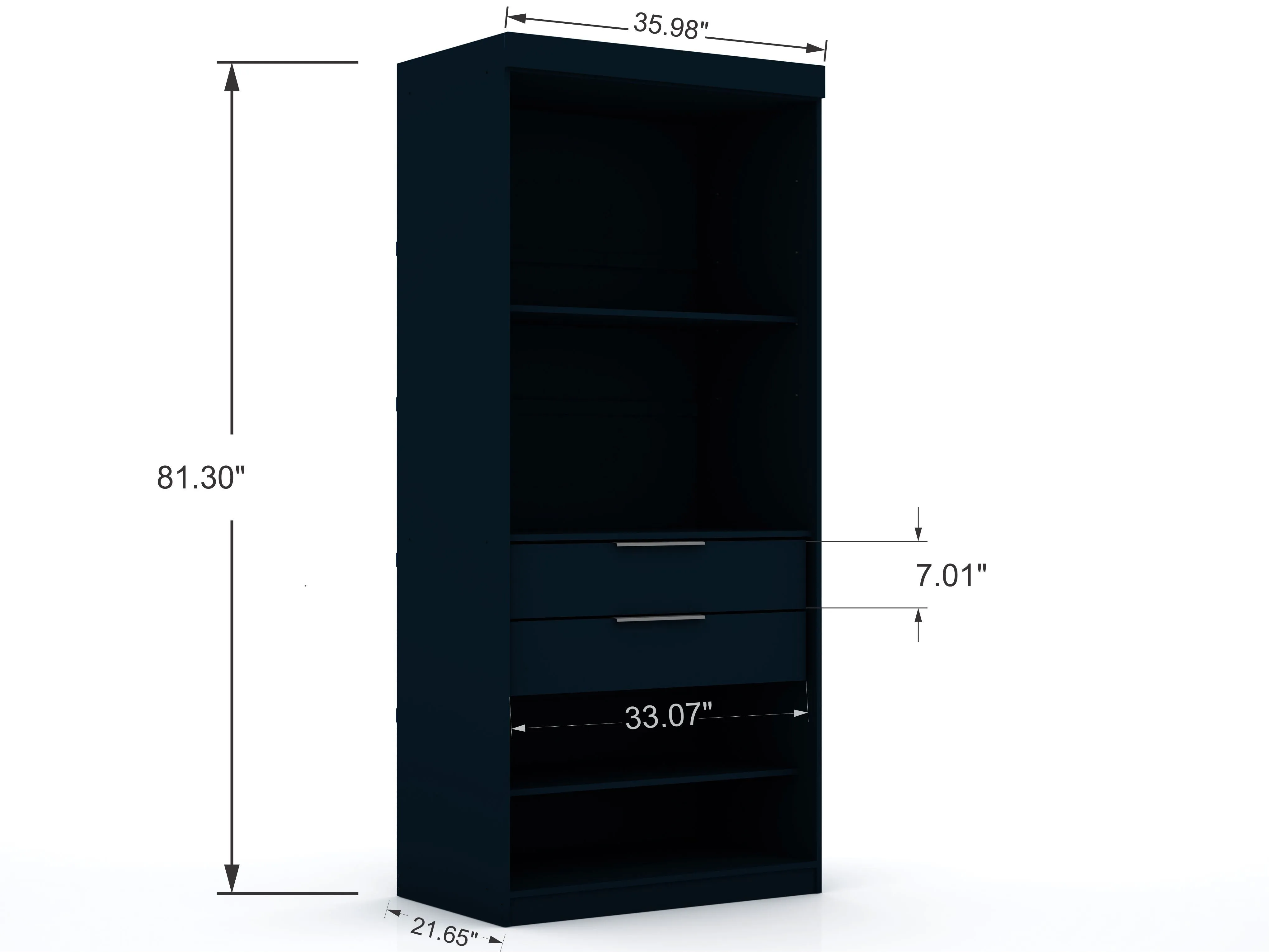 Mulberry 2.0 Semi Open 2 Sectional Modern Wardrobe Corner Closet with 2 Drawers - Set of 2 in Tatiana Midnight Blue