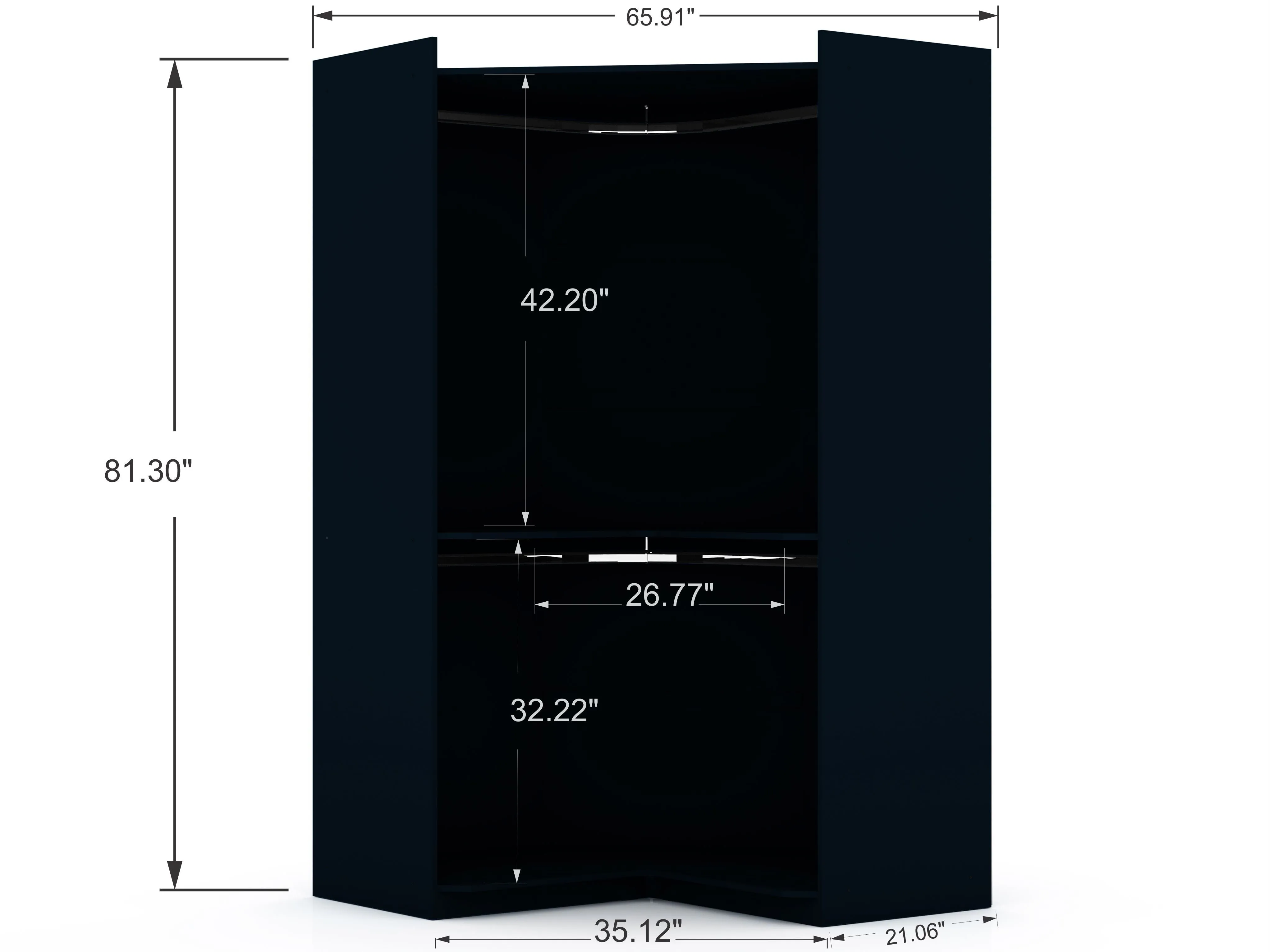 Mulberry 2.0 Semi Open 2 Sectional Modern Wardrobe Corner Closet with 2 Drawers - Set of 2 in Tatiana Midnight Blue