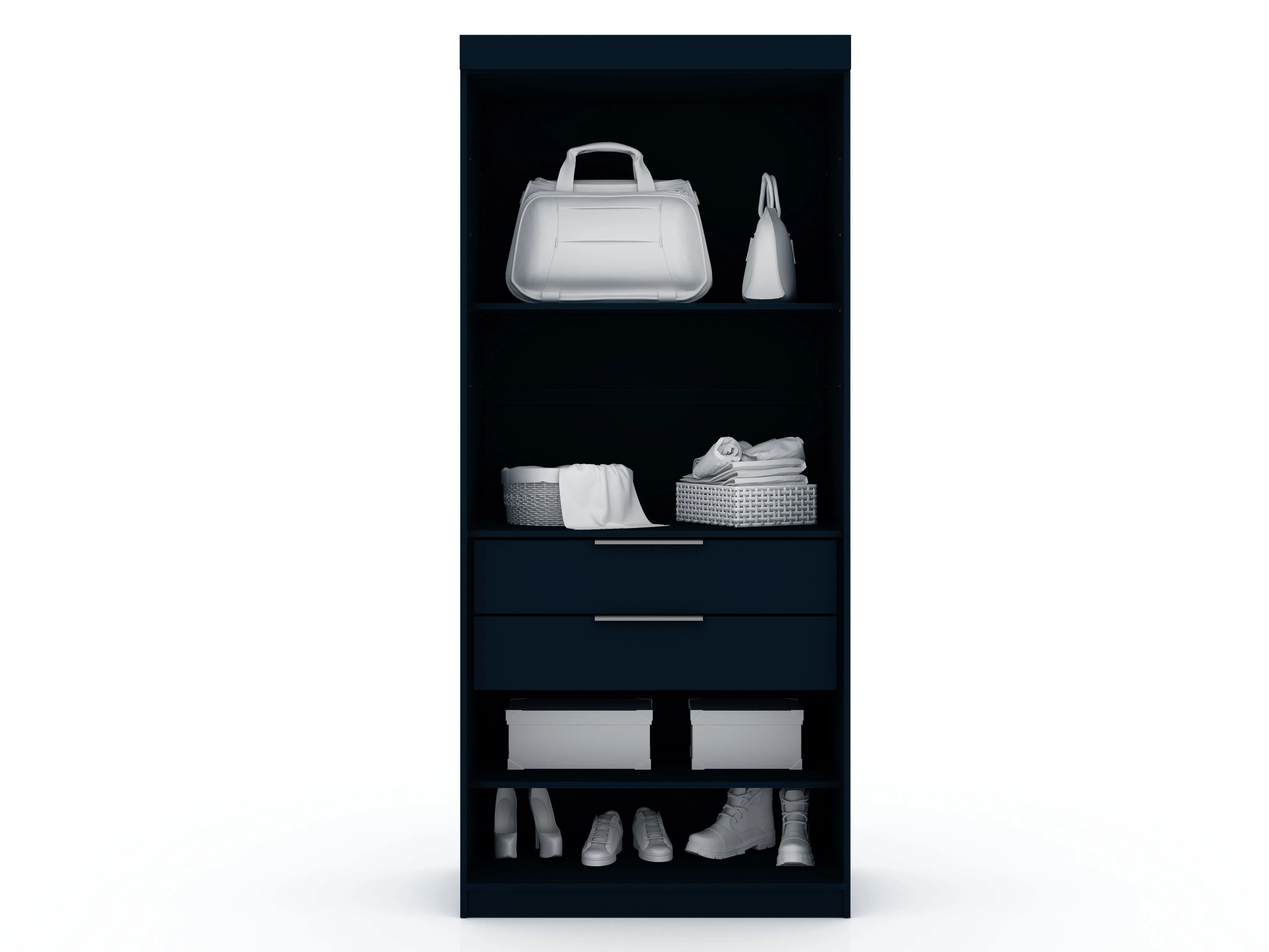 Mulberry 2.0 Semi Open 2 Sectional Modern Wardrobe Corner Closet with 2 Drawers - Set of 2 in Tatiana Midnight Blue