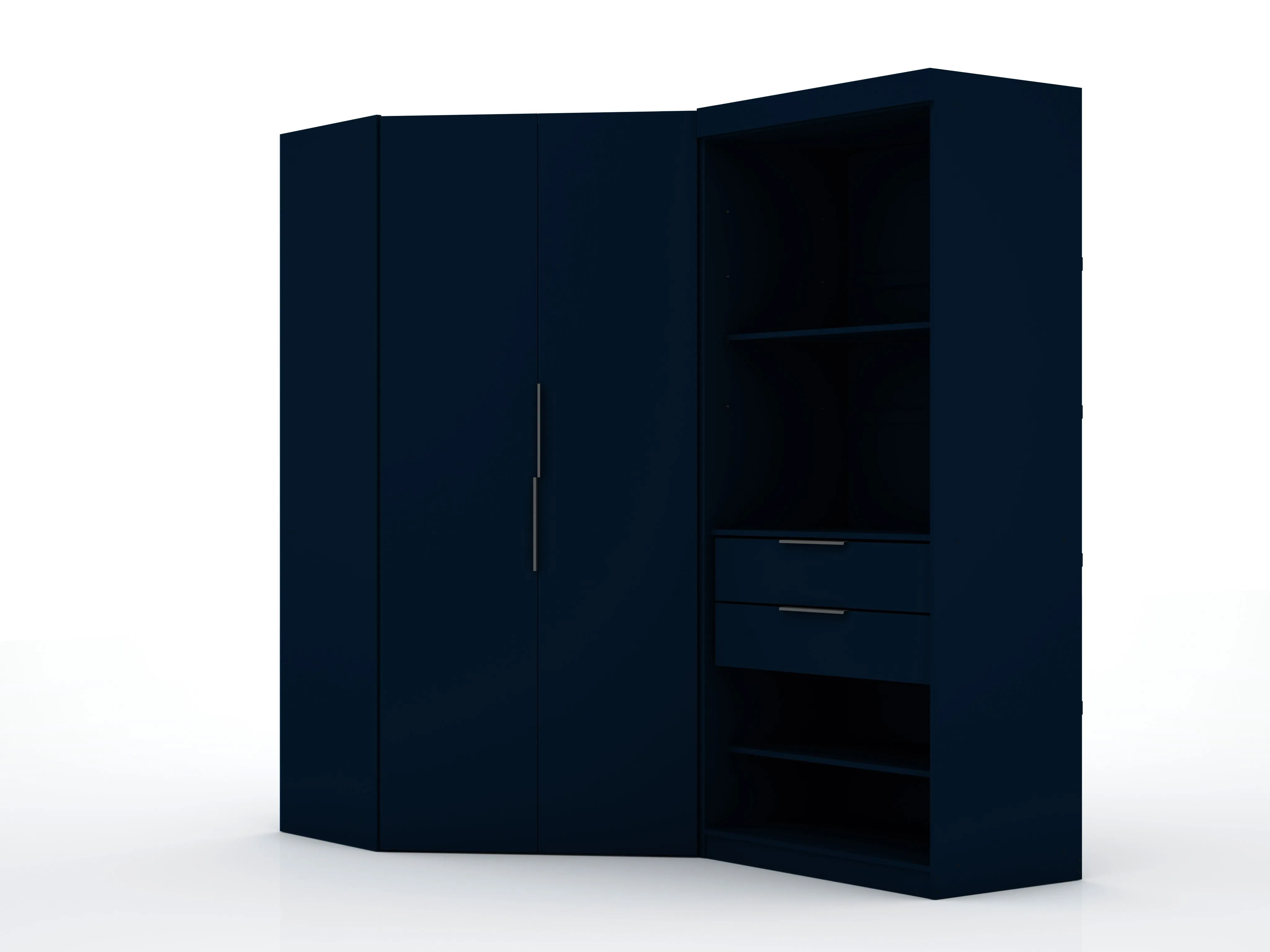 Mulberry 2.0 Semi Open 2 Sectional Modern Wardrobe Corner Closet with 2 Drawers - Set of 2 in Tatiana Midnight Blue