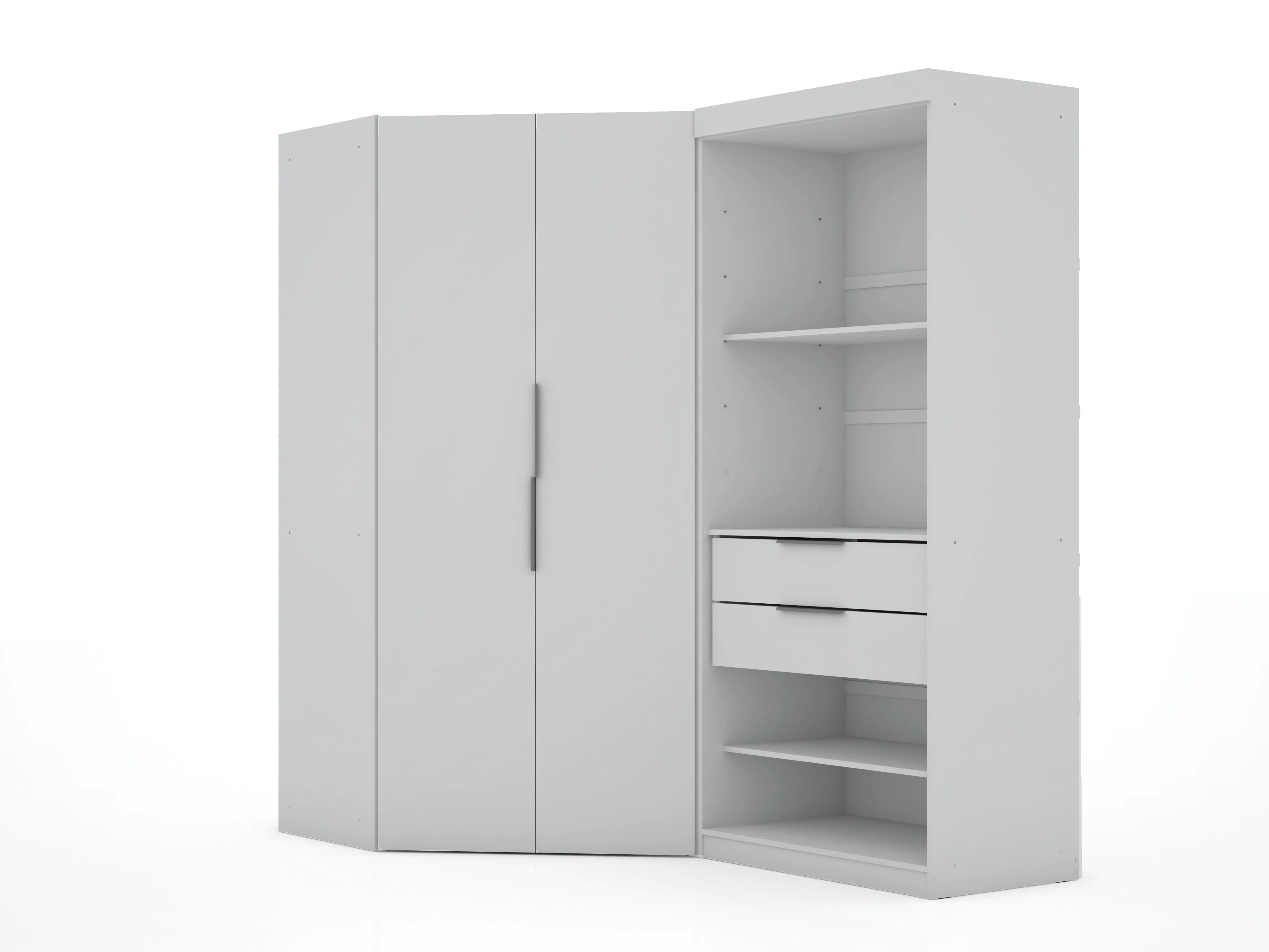 Mulberry 2.0 Semi Open 2 Sectional Modern Wardrobe Corner Closet with 2 Drawers - Set of 2 in White