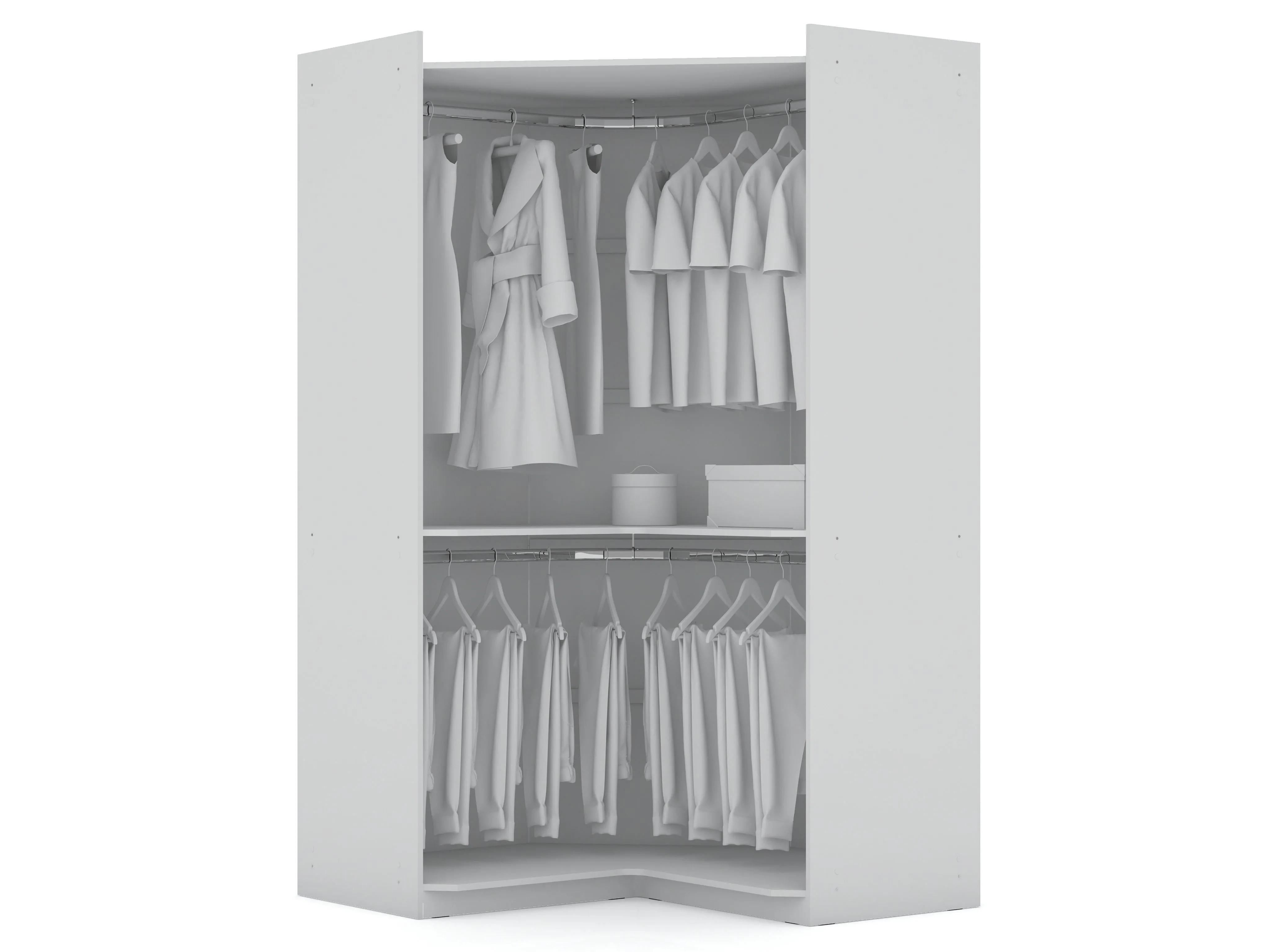 Mulberry 2.0 Semi Open 2 Sectional Modern Wardrobe Corner Closet with 2 Drawers - Set of 2 in White