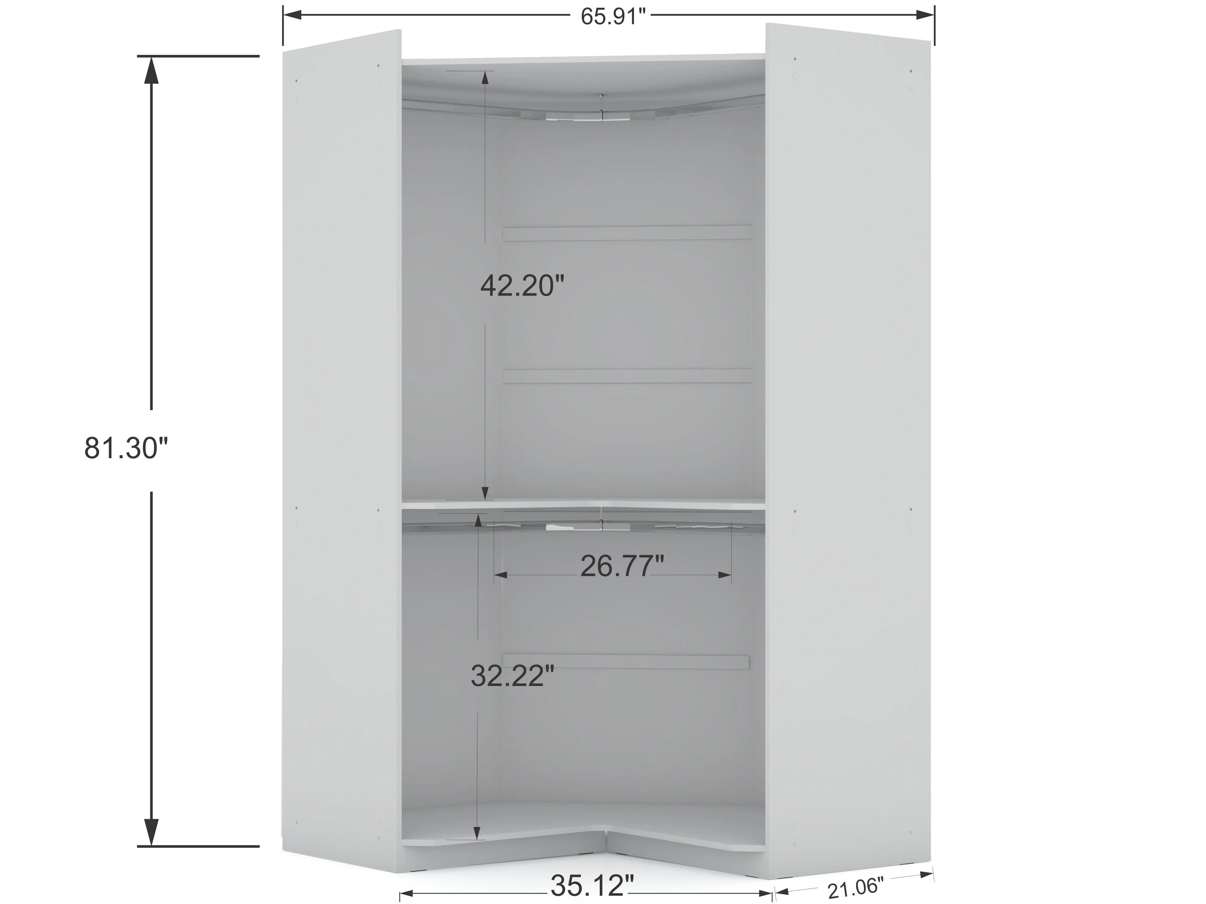 Mulberry 2.0 Semi Open 2 Sectional Modern Wardrobe Corner Closet with 2 Drawers - Set of 2 in White