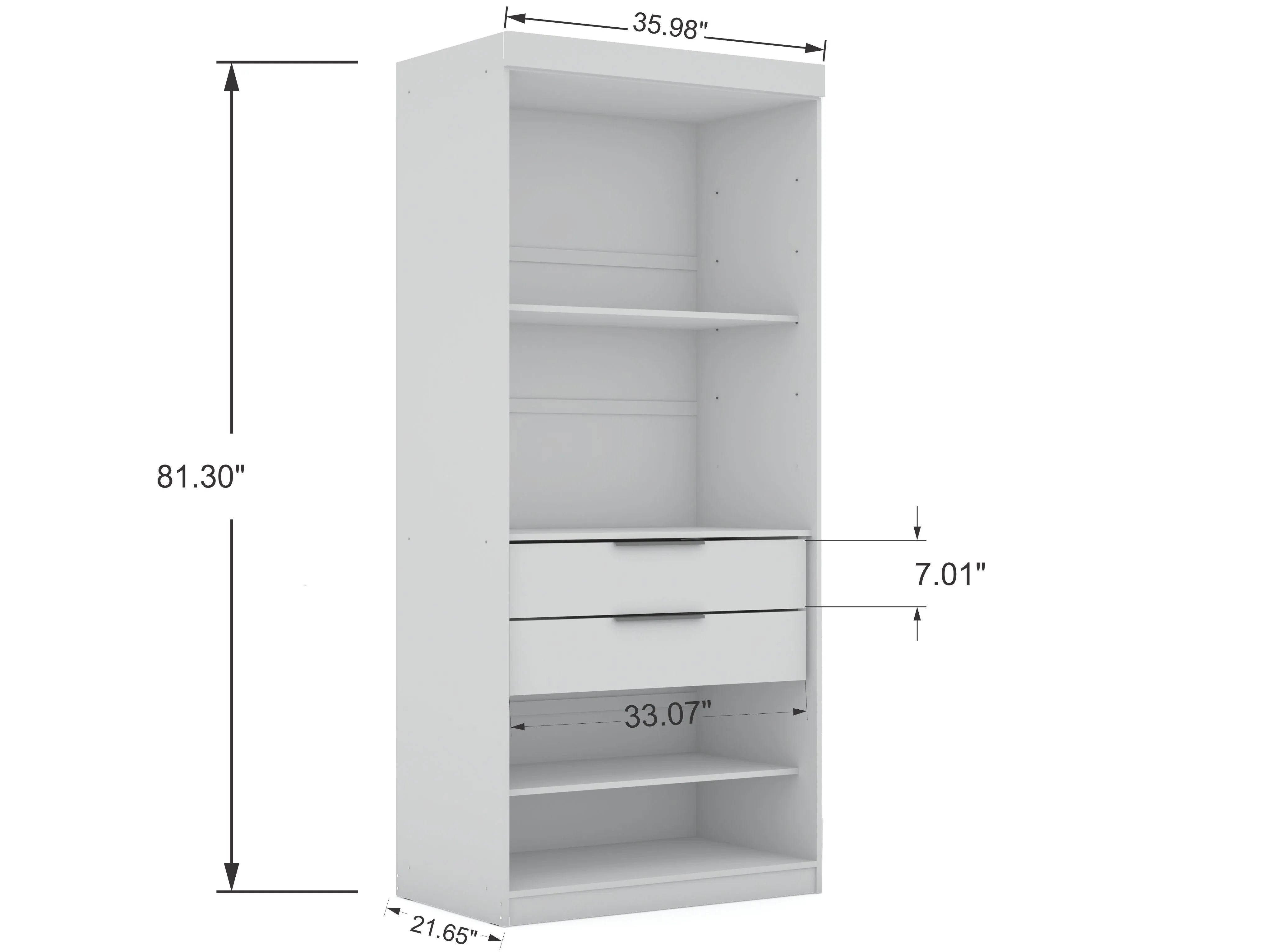 Mulberry 2.0 Semi Open 2 Sectional Modern Wardrobe Corner Closet with 2 Drawers - Set of 2 in White