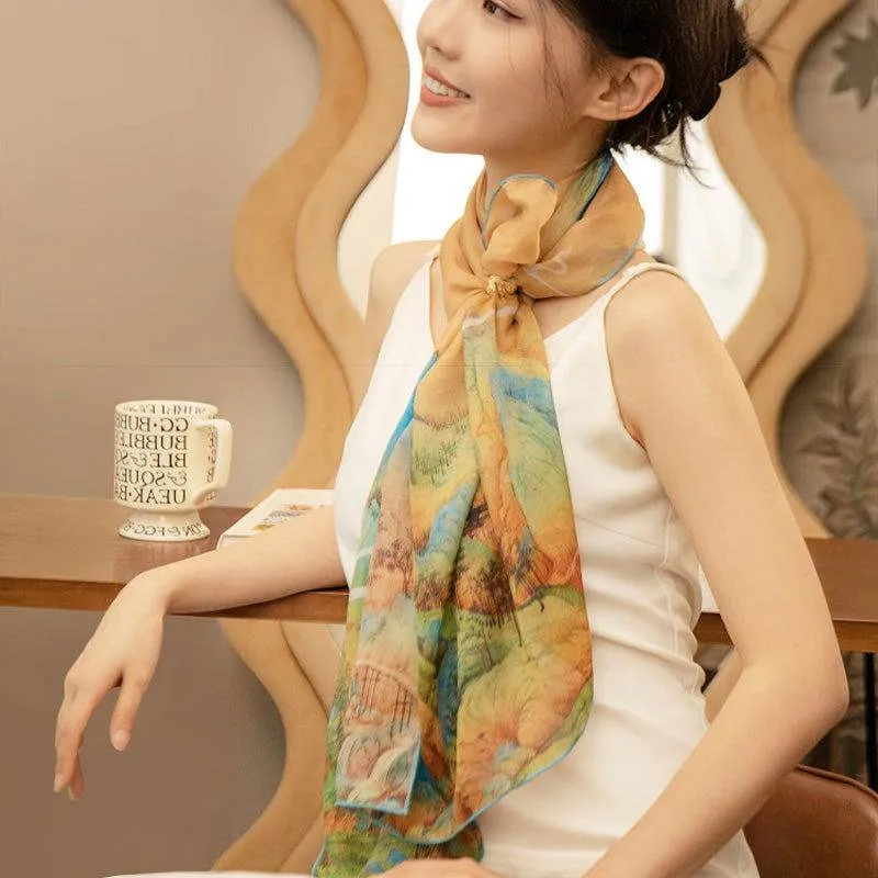 Mulberry Silk Chinese Painting Design Long Scarf 176x52cm