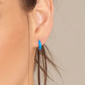 Neon Blue Enamel Gold Sleek Huggie Hoop Earrings