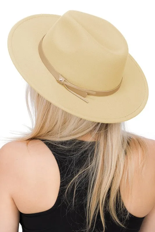 New Confidence - Beige Leather Band Faux Wool Rancher Hat