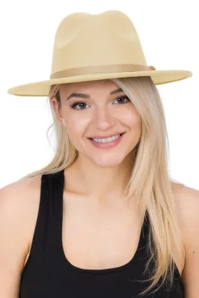 New Confidence - Beige Leather Band Faux Wool Rancher Hat