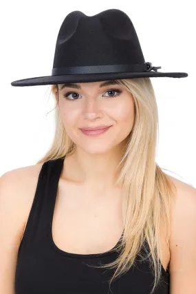 New Confidence - Black Leather Band Faux Wool Rancher Hat