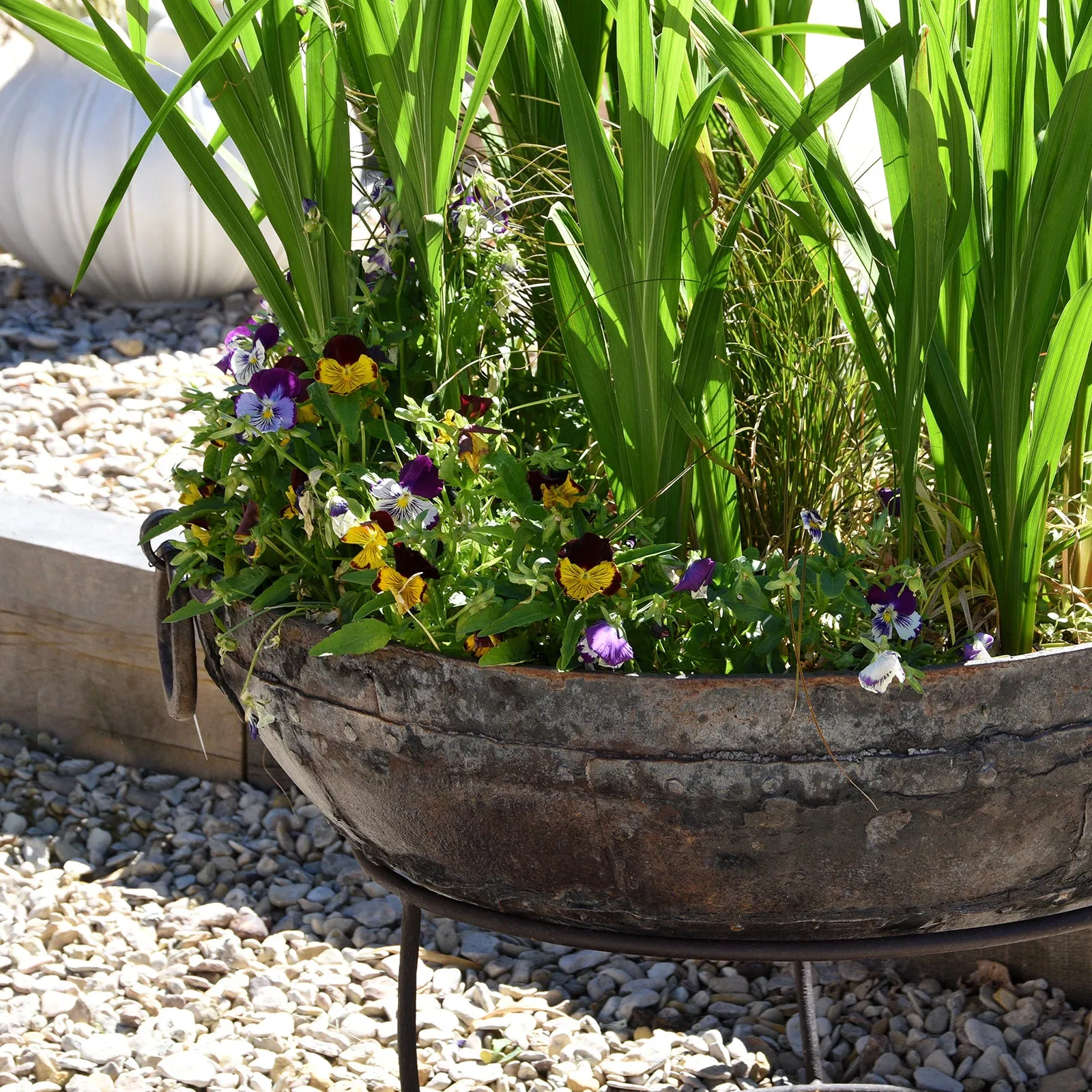 Old 1920's Kadai - Large Indian Fire Bowl On Stand - 134cm