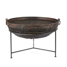 Old Kadai Fire Bowl on Stand - Ca 1920 - 90cm