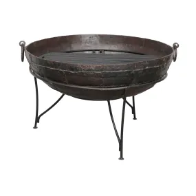 Old Kadai Indian Fire Bowl & Stand From Rajasthan - Ca 1900