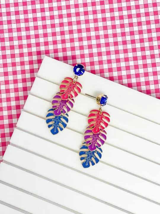 Ombre Palm Leaf Trio Dangle Earrings