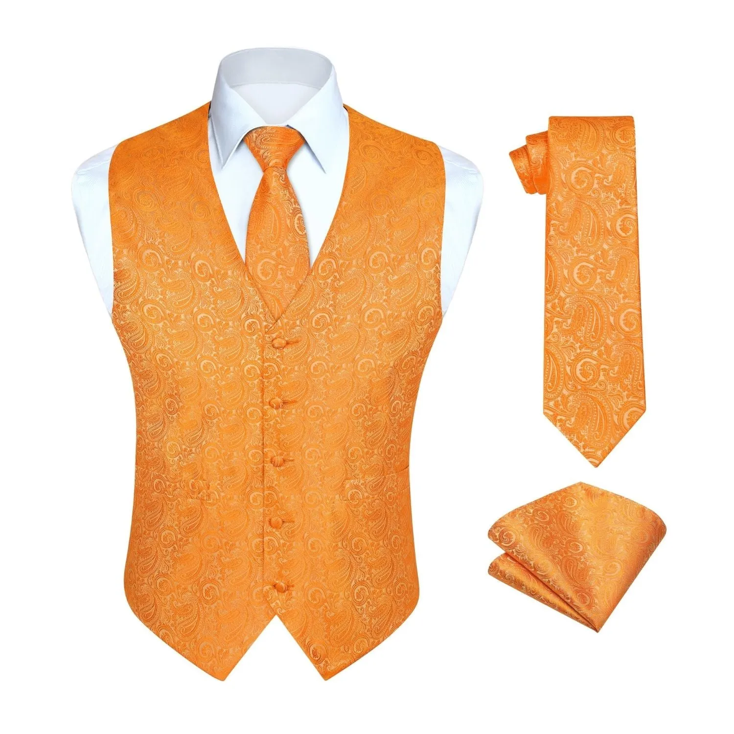 Paisley 3pc Suit Vest Set - ORANGE