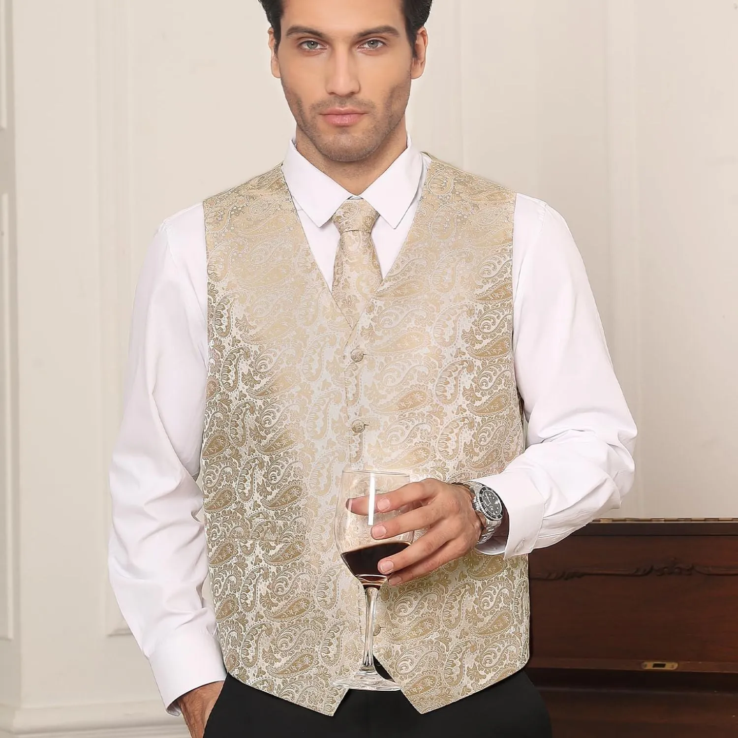 Paisley 4pc Suit Vest Set - CHAMPAGNE GOLD