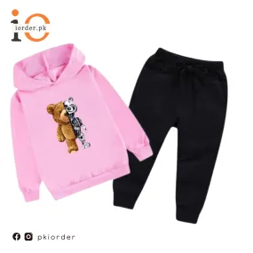 Pink Robo Bear Printed Kids Hoodie Set