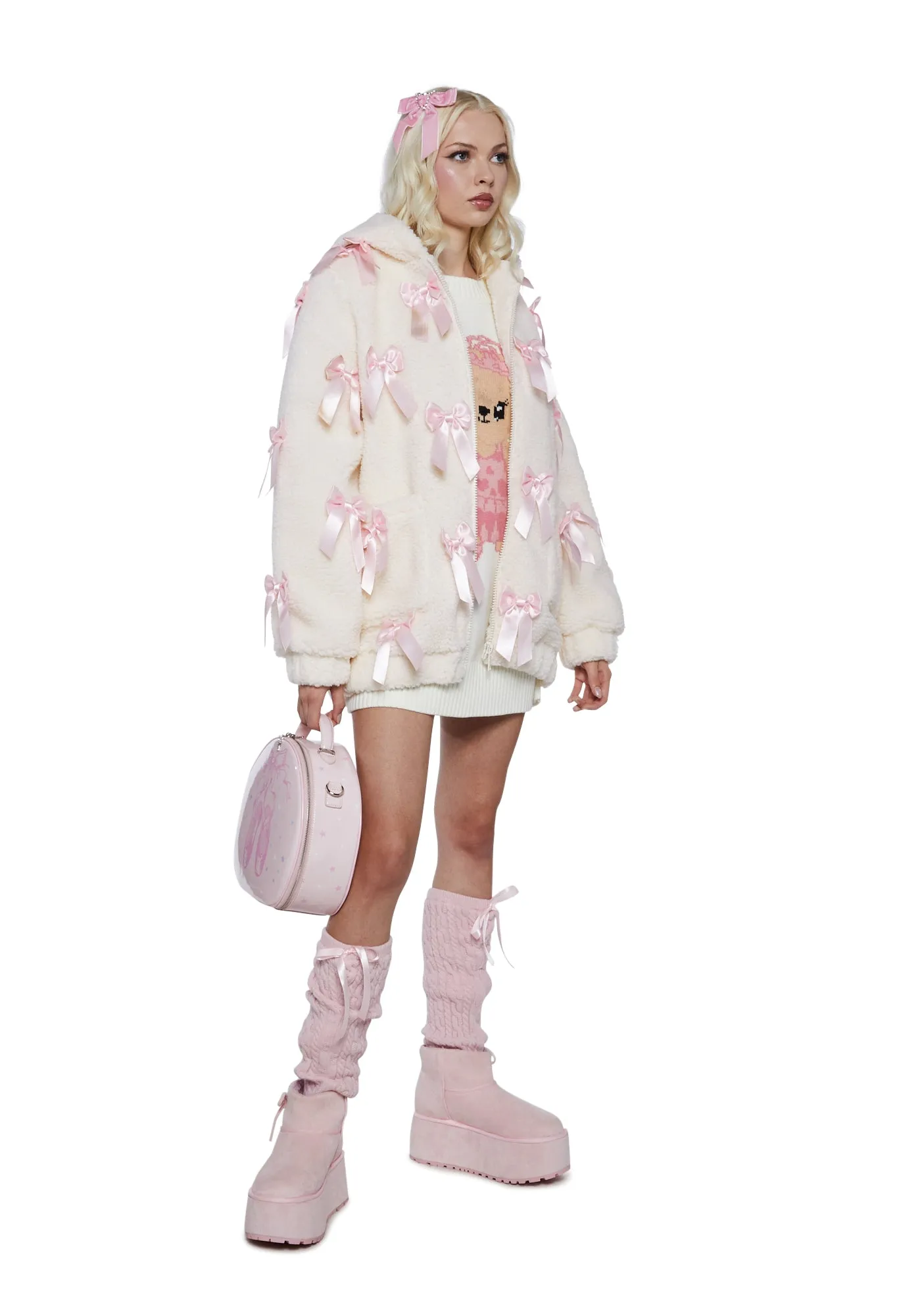 Pinky Promise Hooded Sherpa Jacket - White