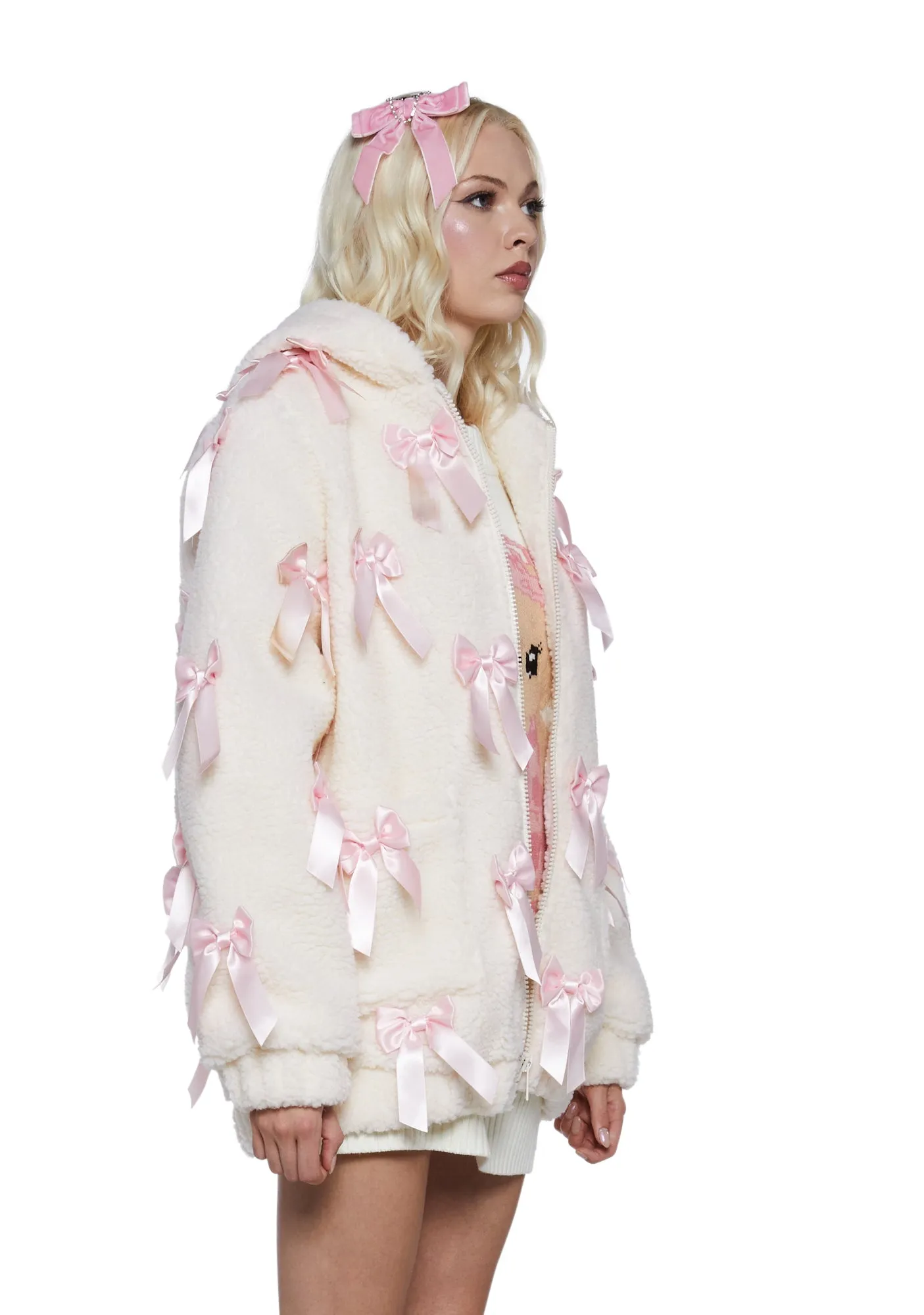 Pinky Promise Hooded Sherpa Jacket - White