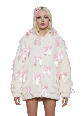 Pinky Promise Hooded Sherpa Jacket - White