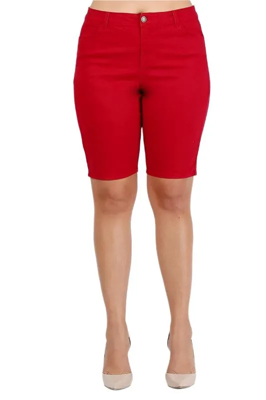 Plus Size High Waist Solid Stretch Shorts