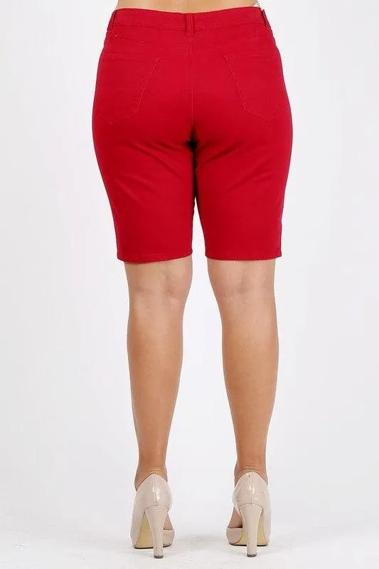 Plus Size High Waist Solid Stretch Shorts