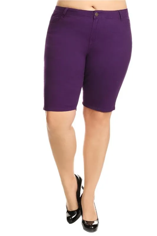 Plus Size High Waist Solid Stretch Shorts