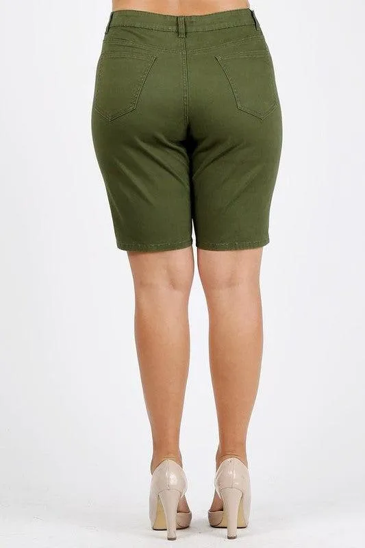 Plus Size High Waist Solid Stretch Shorts