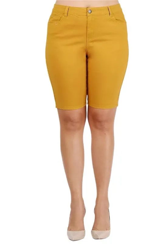 Plus Size High Waist Solid Stretch Shorts