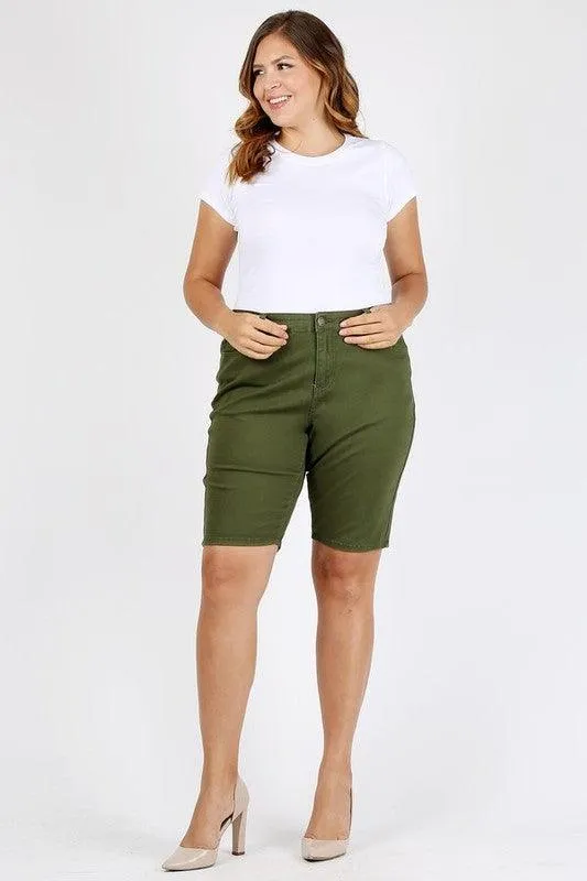 Plus Size High Waist Solid Stretch Shorts